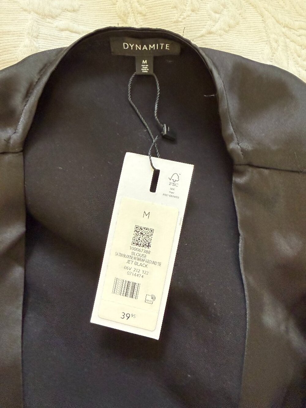 NWT Dynamite Satin Black Wraparound Tie Blouse Size M - Picture 2 of 4